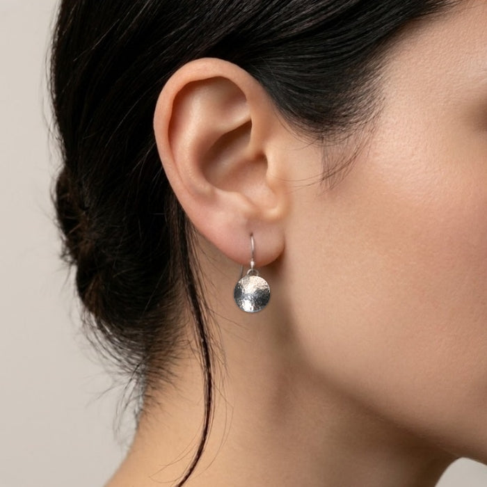 Hammered silver dome earrings on wires