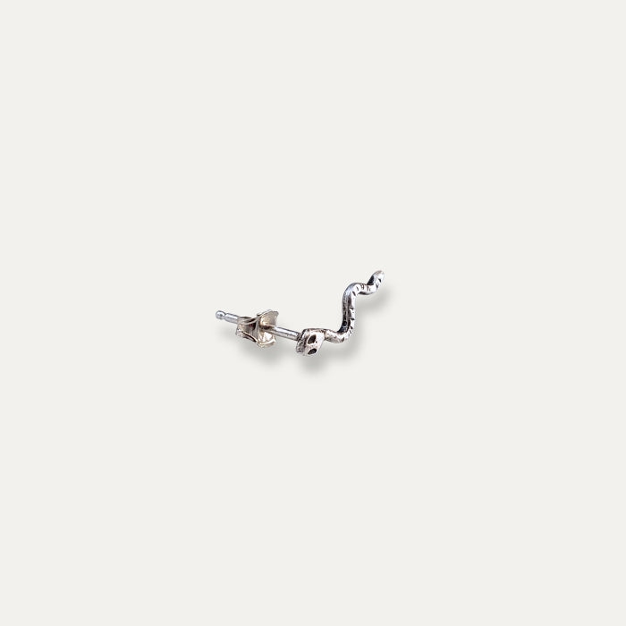 Single sterling silver snake stud earring