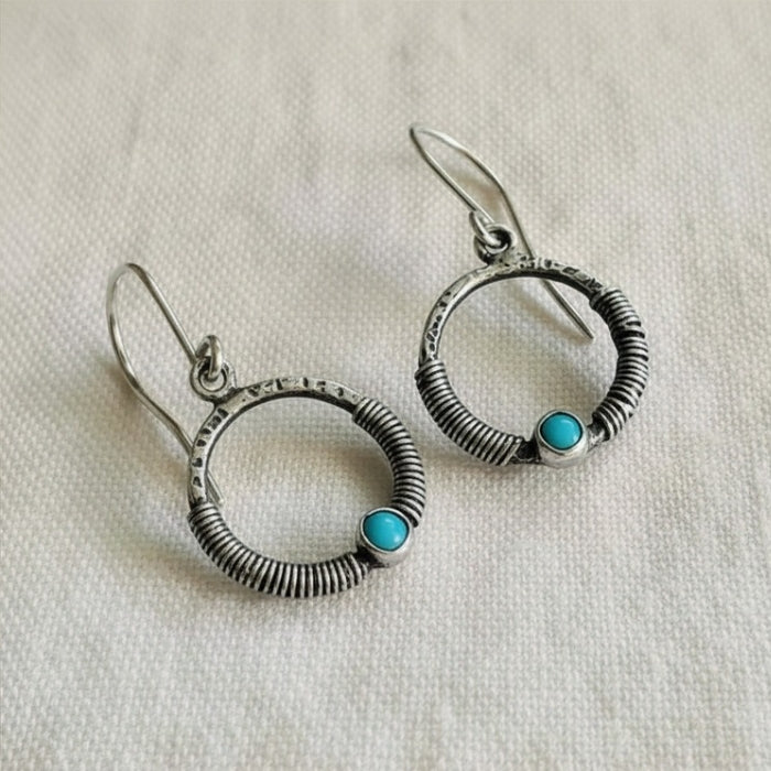 Rustic wrapped turquoise hoop earrings