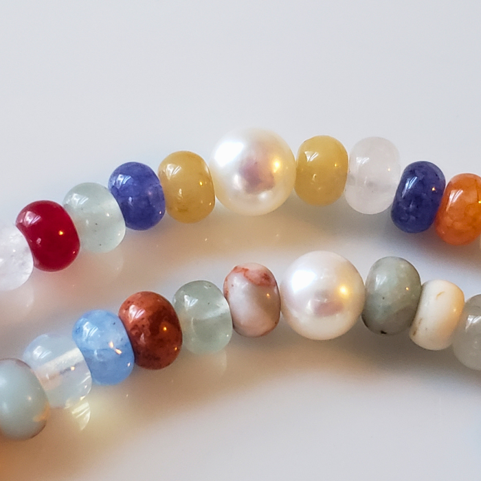 Colorful gemstone and pearl necklace
