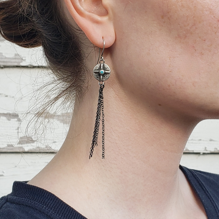 Silver coin earrings with dangles