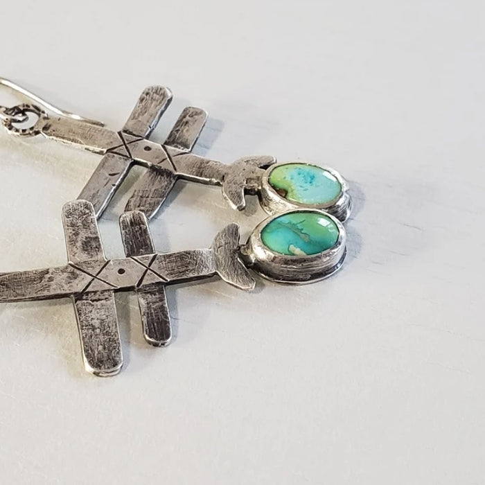 Silver cross earrings with turquoise