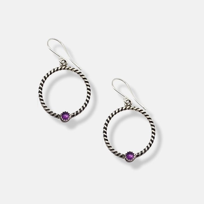 Purple amethyst hoop earrings