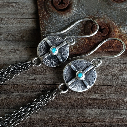 Silver coin earrings with dangles