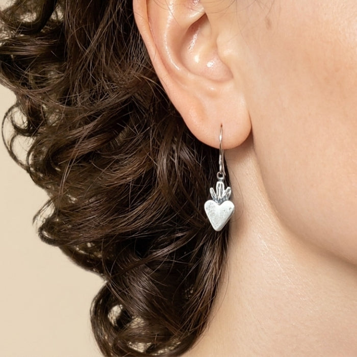 Silver flaming heart earrings