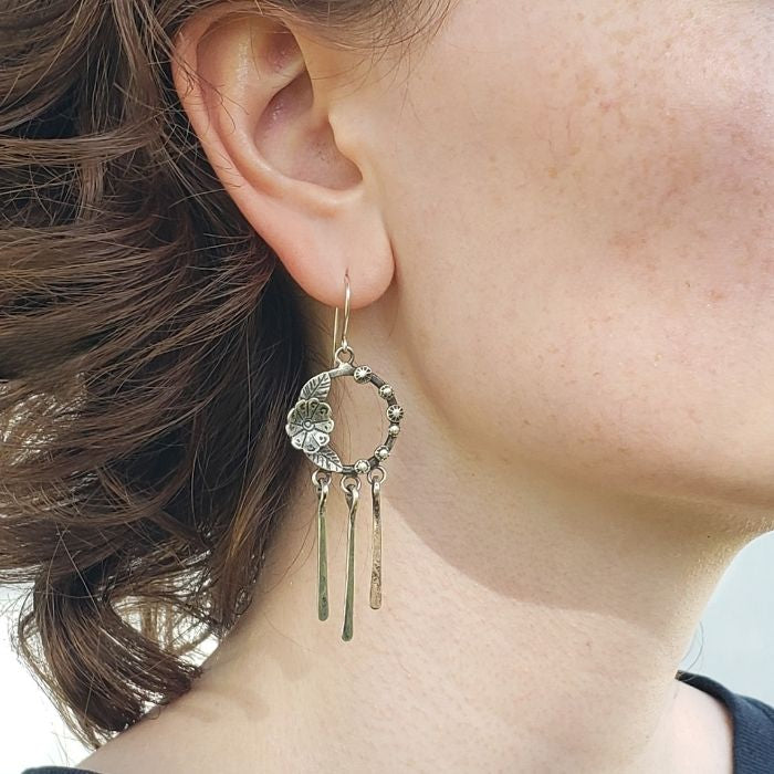 Silver hoop dangle earrings