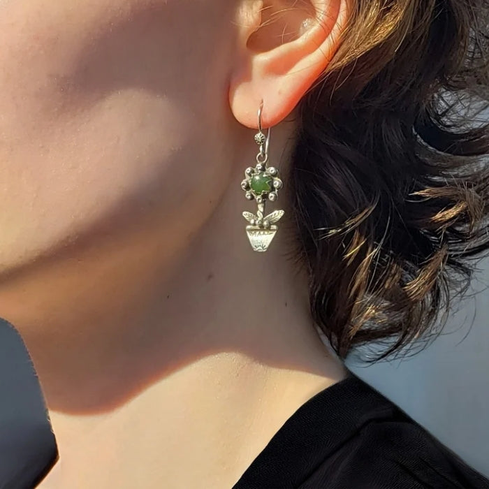 Jade flower earrings