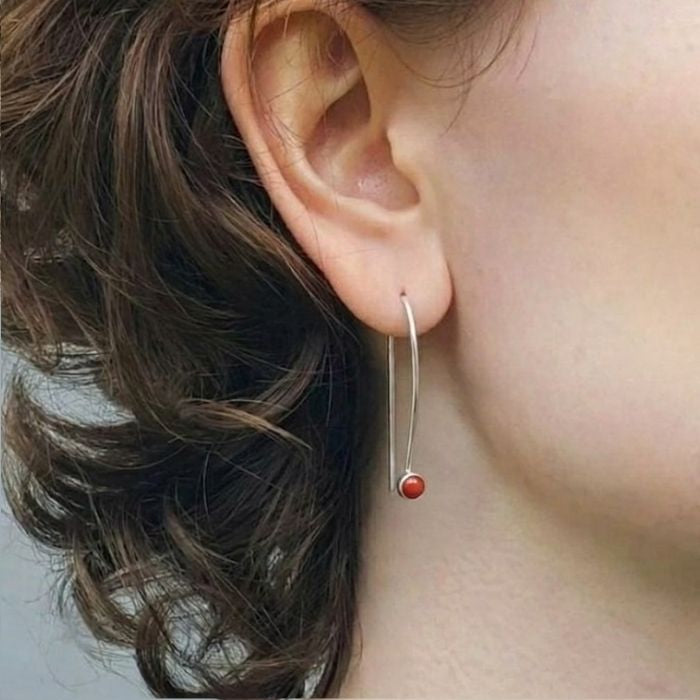 Red coral threader earrings