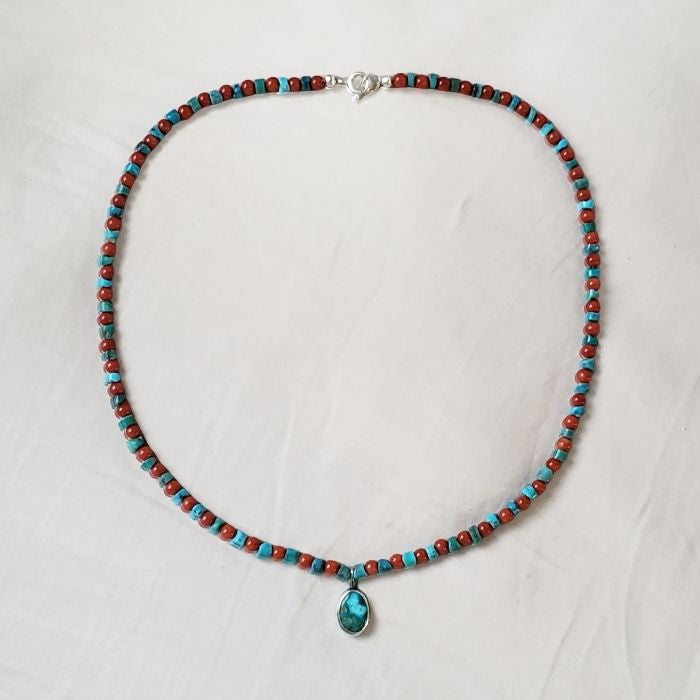 Turquoise and red coral necklace with pendant