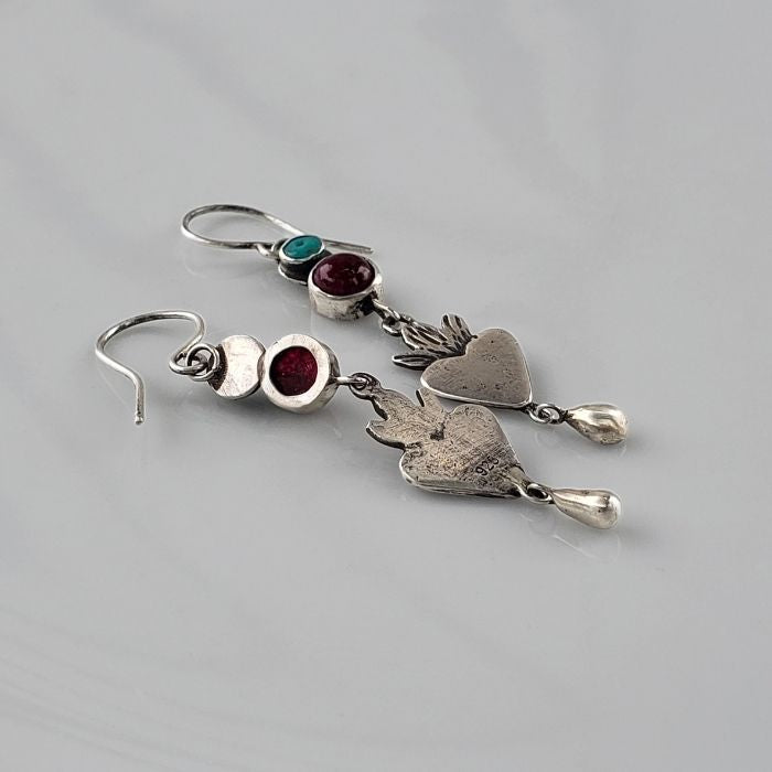 Flaming ruby heart earrings