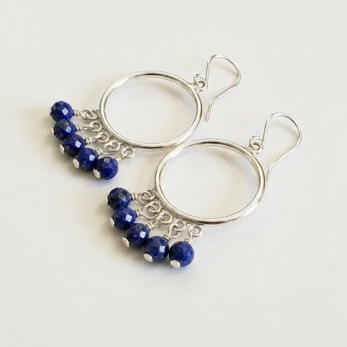Blue lapis hoop earrings