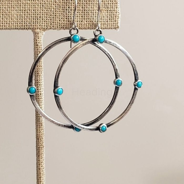 Medium turquoise hoop earrings
