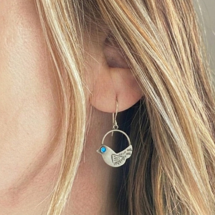 Sterling silver folk art bird earrings