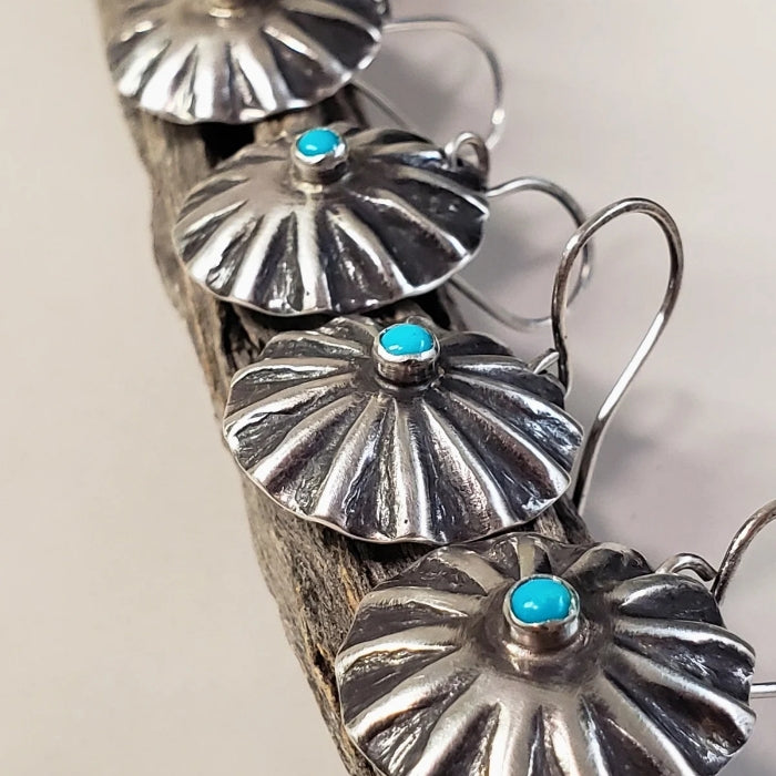Classic silver concho earrings with turquoise