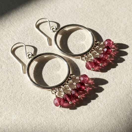 Pink tourmaline hoop earrings