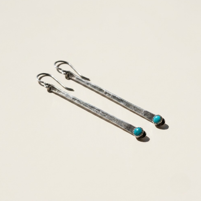 Long turquoise bar earrings