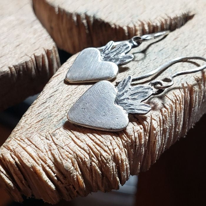 Silver flaming heart earrings