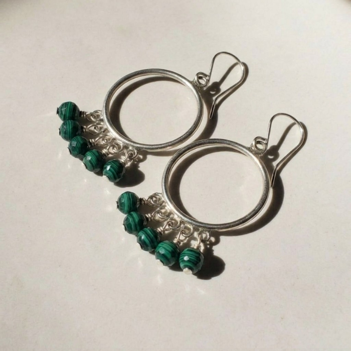 Malachite hoop earrings
