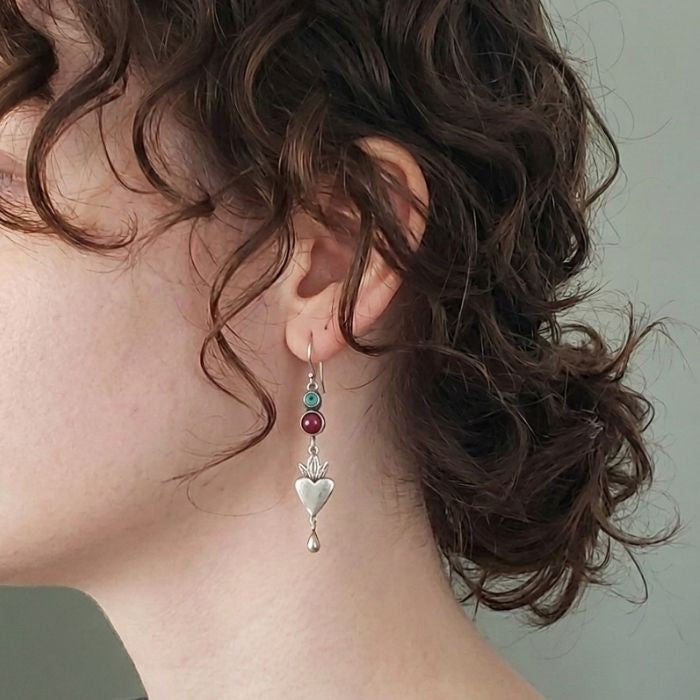 Flaming ruby heart earrings