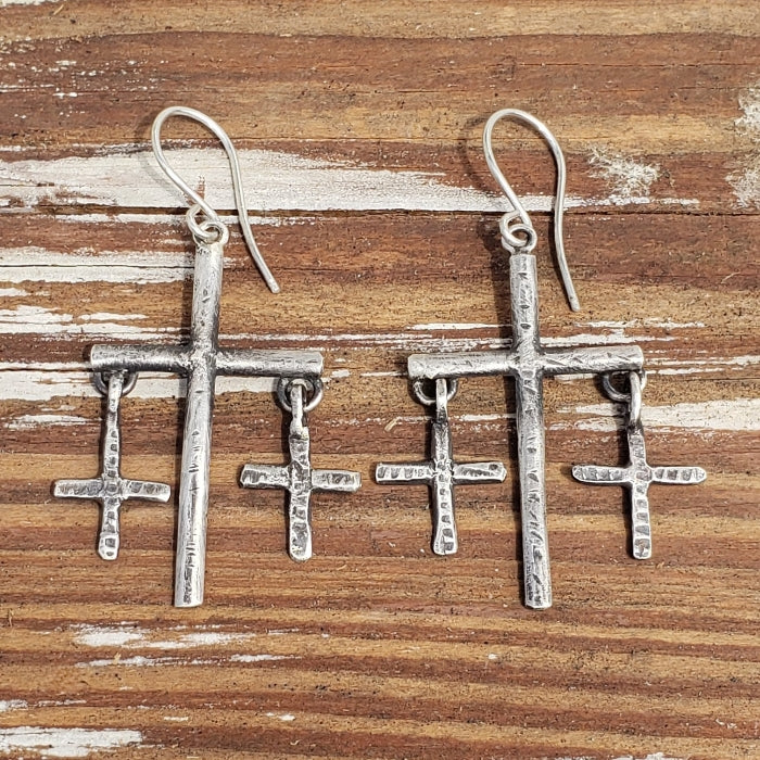 Triple cross earrings