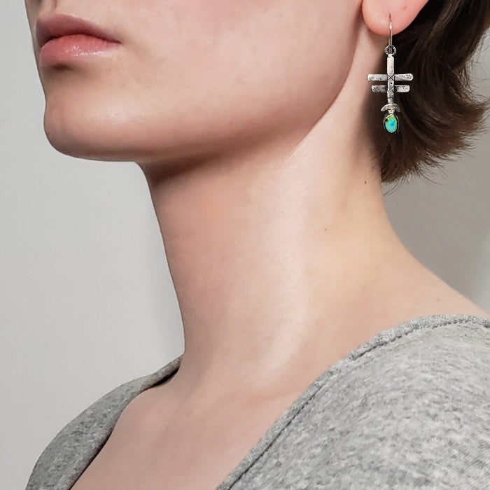 Silver cross earrings with turquoise