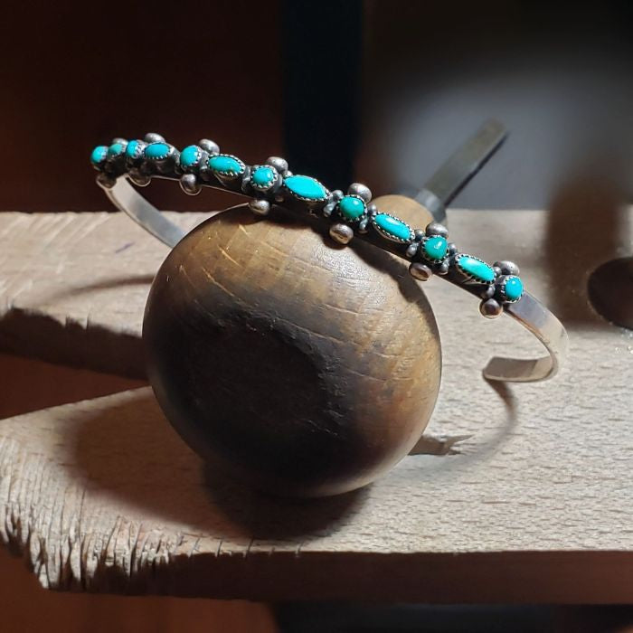 Slim silver and turquoise bracelet