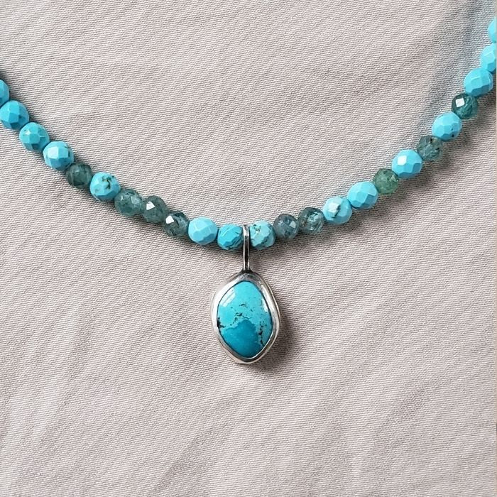 Gemstone necklace with turquoise pendant