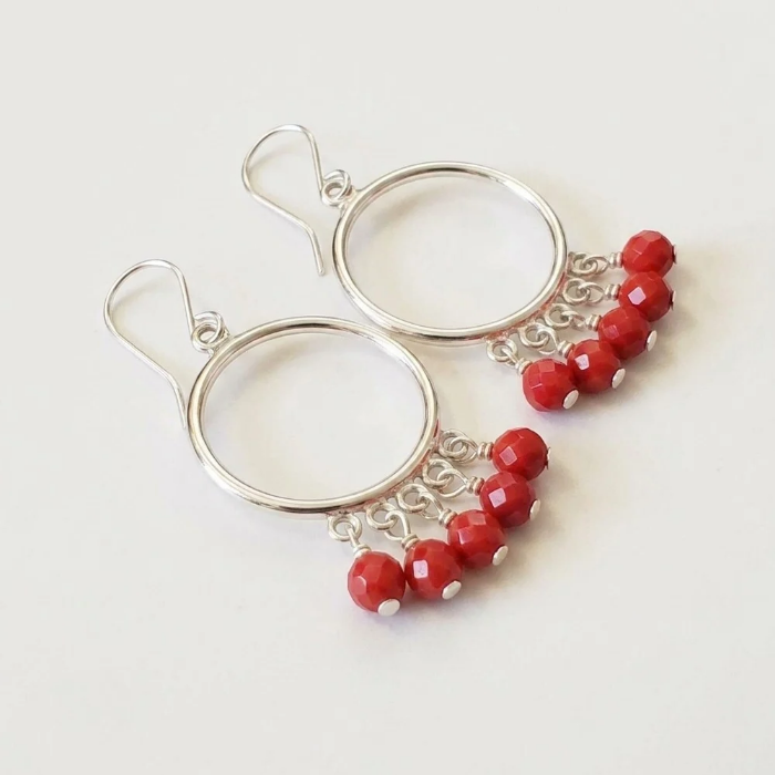 Red coral hoop earrings
