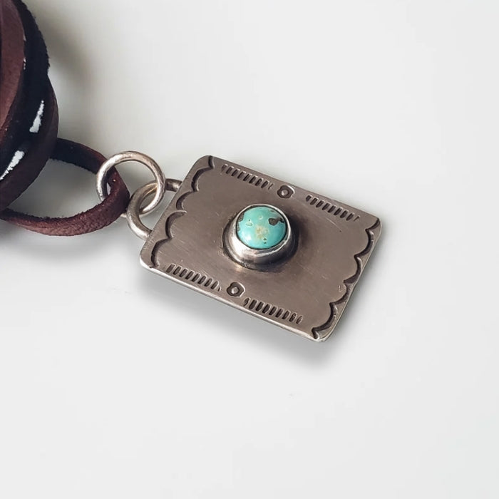 Silver tag pendant with turquoise necklace