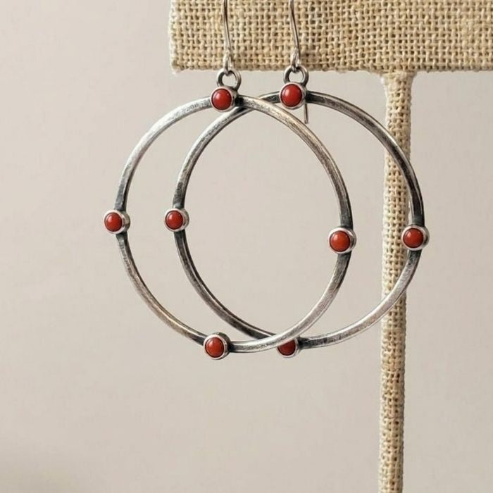 Medium red coral hoop earrings