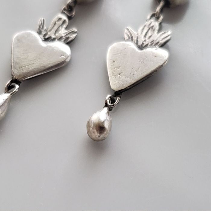 Flaming ruby heart earrings