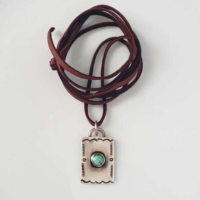 Silver tag pendant with turquoise necklace