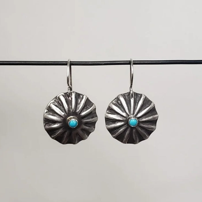 Classic silver concho earrings with turquoise