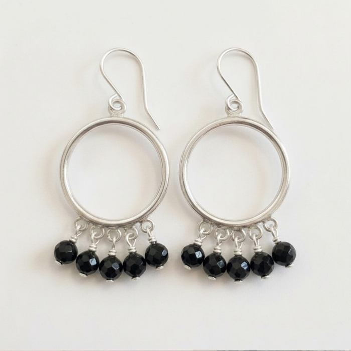 Black spinel hoop earrings