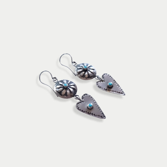 Silver concho heart earrings