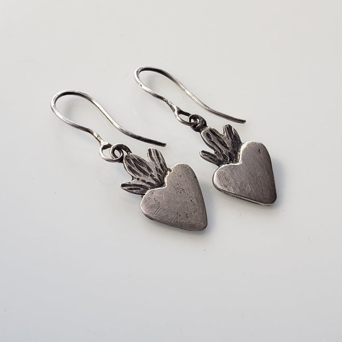 Silver flaming heart earrings