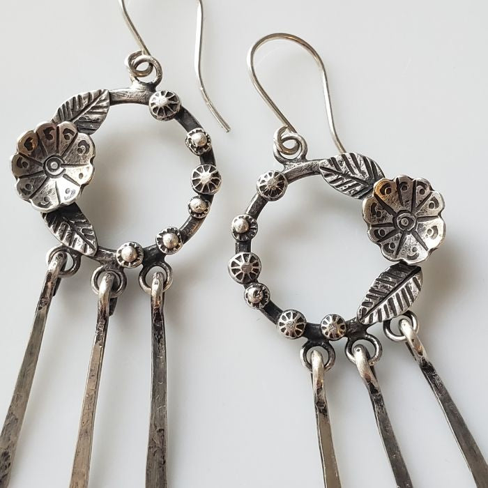 Silver hoop dangle earrings