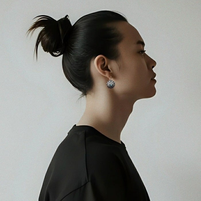 Classic silver concho earrings with turquoise