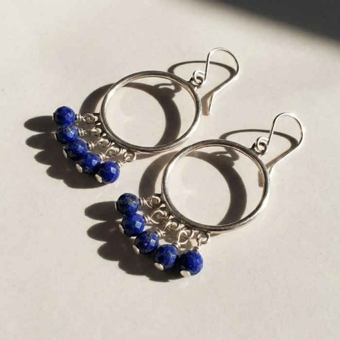 Blue lapis hoop earrings