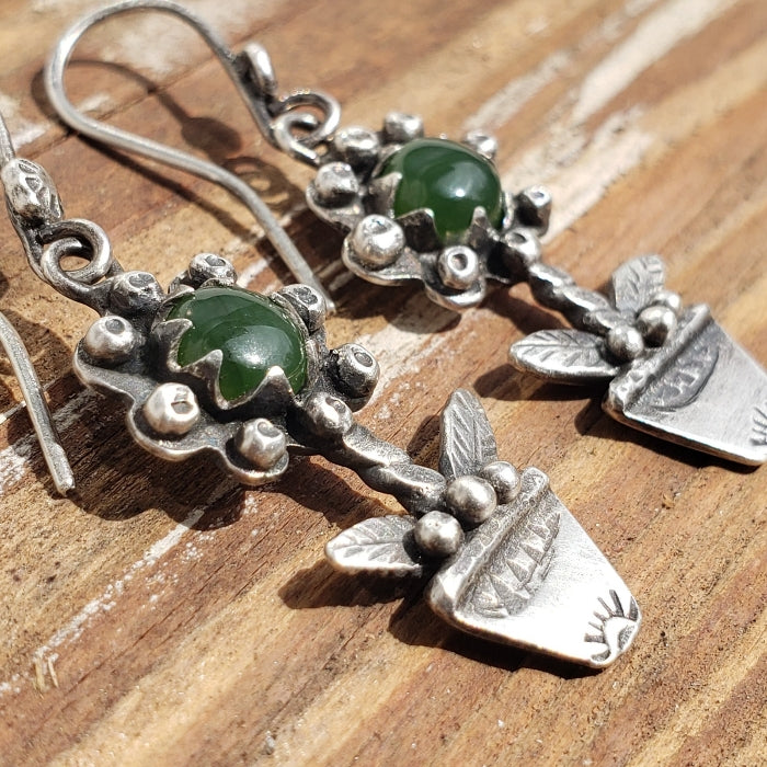 Jade flower earrings