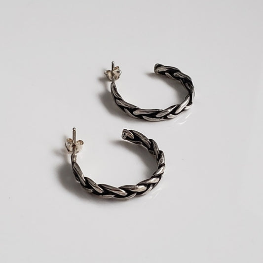 Braided silver hoop earrings