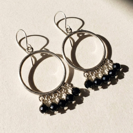 Black spinel hoop earrings