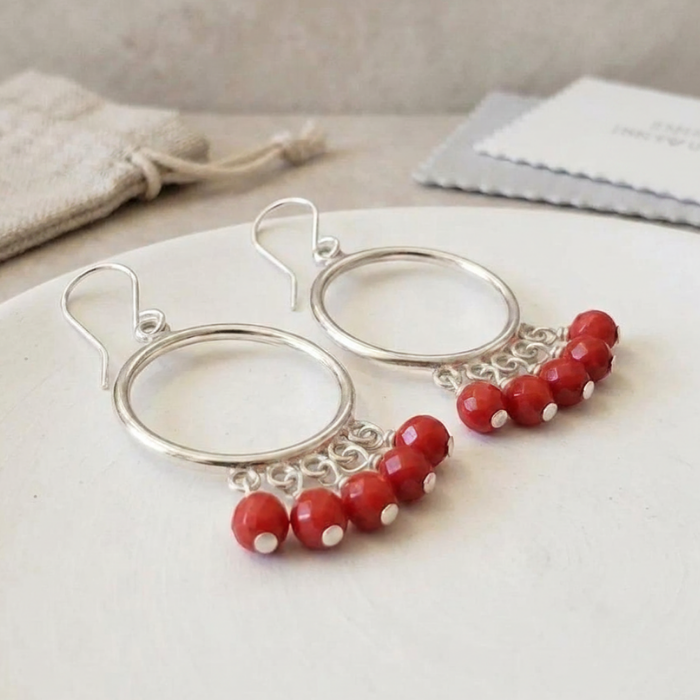 Red coral hoop earrings