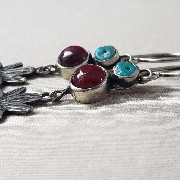 Flaming ruby heart earrings