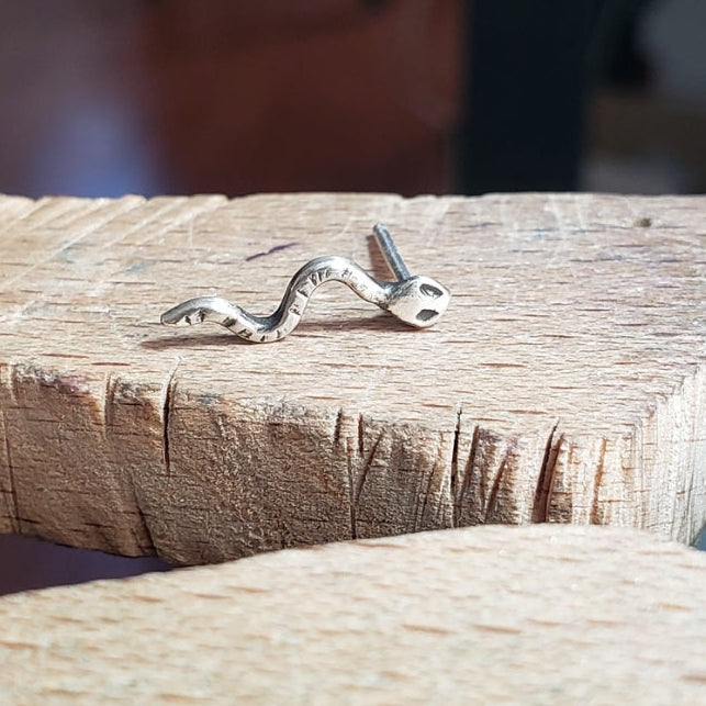 Single sterling silver snake stud earring