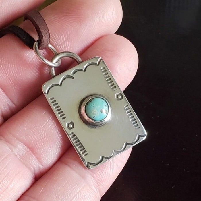 Silver tag pendant with turquoise necklace