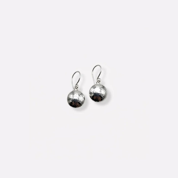 Hammered silver dome earrings on wires