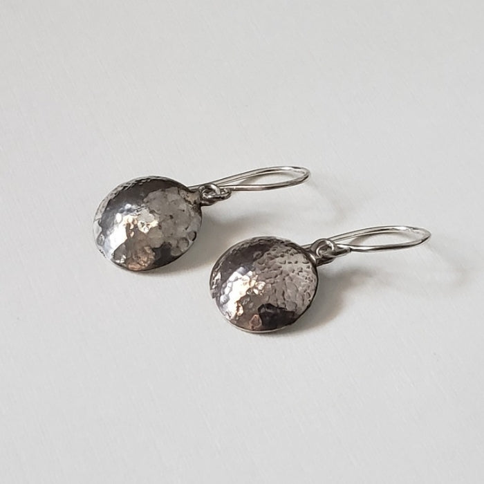 Hammered silver dome earrings on wires