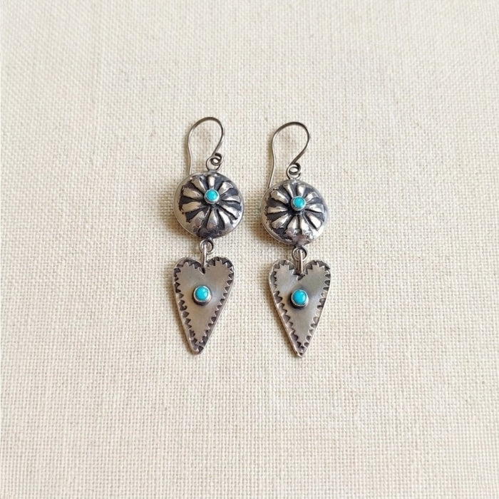 Silver concho heart earrings