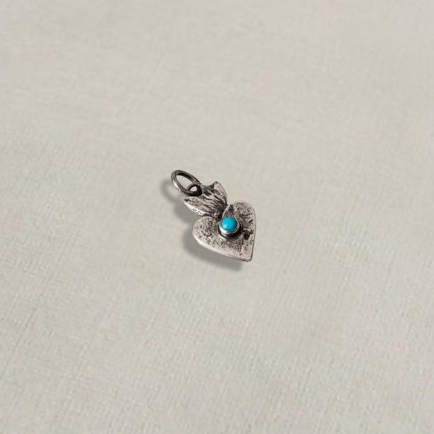 Sterling silver heart charm pendant with turquoise